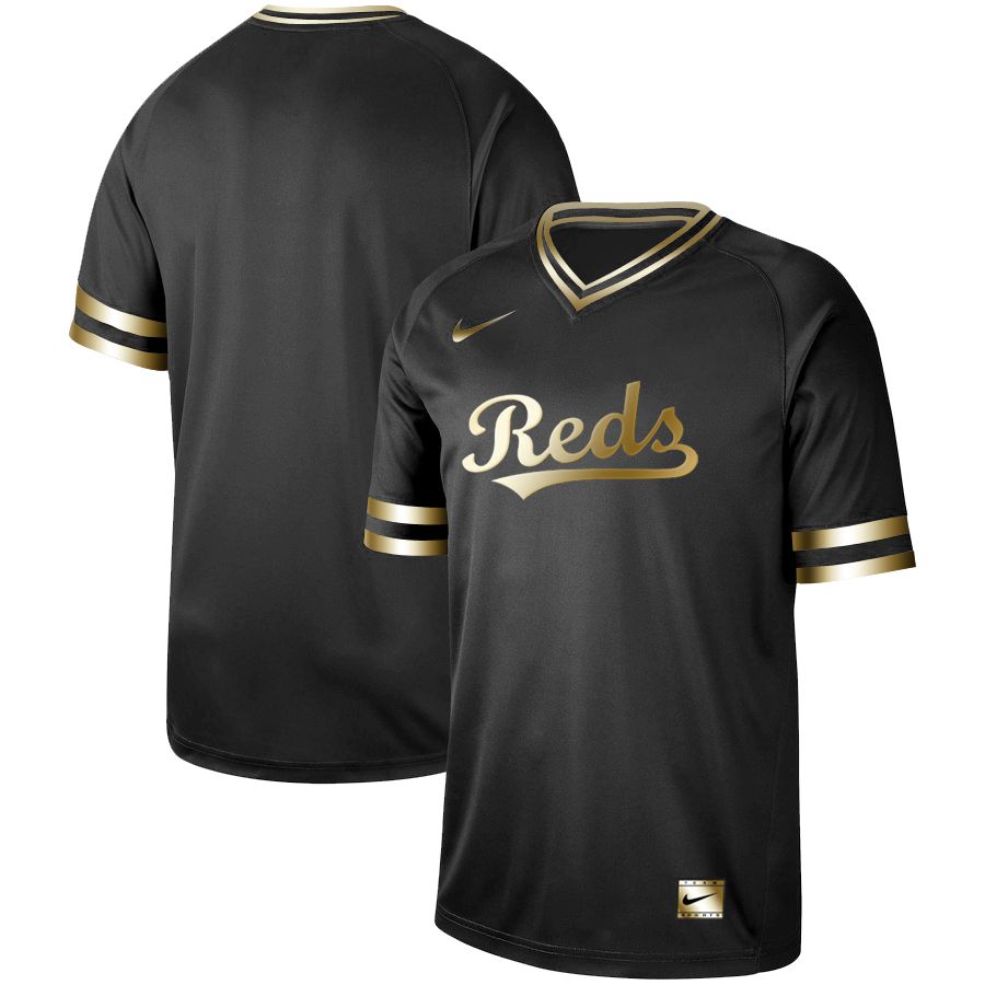 Men Cincinnati Reds Blank Nike Black Gold MLB Jerseys